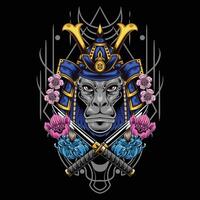Vector illustration of monkey with samurai helmet
