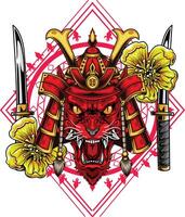 Vector illustration of japanese wolf with samurai helmet