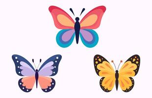 Multi colored Butterfly Vector illustration set, Simple butterfly flat icon Collection