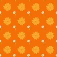 A seamless pattern of orange cosmos and daisy in a spring minimal shape floral concept, Vector