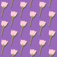 A seamless pattern of pink flower blooming on a purple background in a spring minimal floral concept, Vector