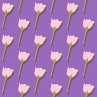 un sin costura modelo de rosado flor floreciente en un púrpura antecedentes en un primavera mínimo floral concepto, vector