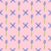 A seamless pattern of tulip and purple flower in a spring minimal shape floral concept, Vector