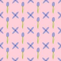 A seamless pattern of tulip and purple flower in a spring minimal shape floral concept, Vector