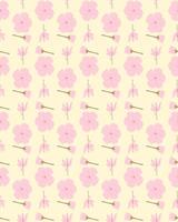 A seamless pattern of pink flower on a yellow background in a spring minimal shape floral concept, Vector