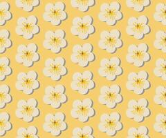 un sin costura modelo de manzana florecer en un amarillo antecedentes en un primavera mínimo floral concepto, vector