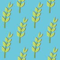 A seamless pattern of tree branches and leaves on a blue background in a spring minimal floral concept, Vector