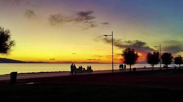 People walking on the beach on a holiday in the autumn season video