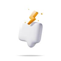 3D White Blank Speech Bubble with Lightning Isolated. Render Chat Balloon Pin with Power Energy. Notification Shape Mockup. Communication, Web, Social Network Media, App Button. Vector Illustration