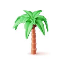 3d Palm Tropic Plant Isolated on White. Render Palm Jungle Tree Icon. Tropical Green Palm. Jungle Leaves. Coconut Palm, Monstera. Natural Leaf, Exotic Branches Tree. Vector Illustration