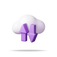 3d Cloud with Arrows Isolated on White. Render Download and Upload File or Document from Cloud Storage Concept. Cloud Computing Digital Data Icon. Web Server File Storage. Vector Illustration