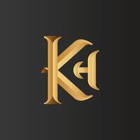 KH lettering logo design with golden color combination, vector illustration, character logo deisgn