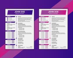 Modern Resume Template Gradient Color Variations Vector Illustration