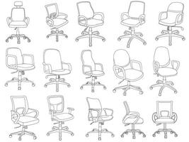 Stylish modern office chair, assorted set of office chairs, Vector minimal office chairs angle view isolated on white background.