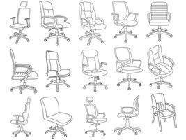 Stylish modern office chair, assorted set of office chairs, Vector minimal office chairs angle view isolated on white background.