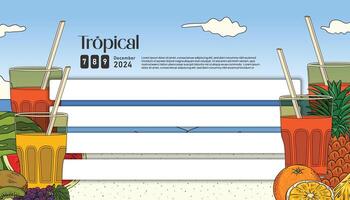 Tropical fruits illustration layout poster for social media post vector