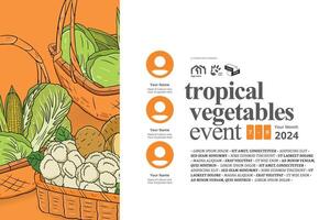 Tropical vegetables illustration layout poster for social media post vector