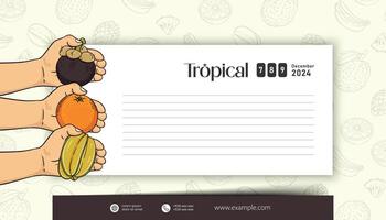 Tropical fruits illustration layout poster for social media post vector