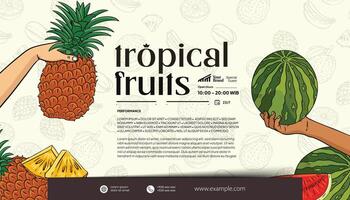 tourism or health event poster idea with tropical fruits illustration vector