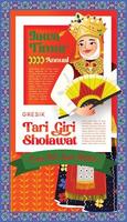 Cell shaded Illustration of Indonesian culture Giri Sholawat dance Gresik East Java vector