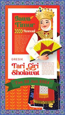 Cell shaded Illustration of Indonesian culture Giri Sholawat dance Gresik East Java