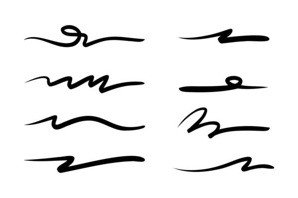 strokes, underlines, highlighter marker strokes, wave brush marks.