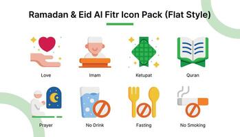 Ramadan and Eid Al Fitr  Icon Set in Flat Style Suitable for web and app icons, presentations, posters, etc. vector