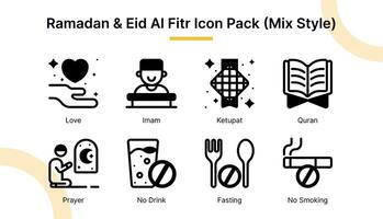 Ramadan and Eid Al Fitr  Icon Set in Mix Style Suitable for web and app icons, presentations, posters, etc. vector