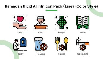 Ramadán y eid Alabama fitr icono conjunto en lineal color estilo adecuado para web y aplicación iconos, presentaciones, carteles, etc. vector