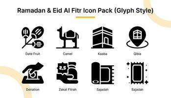 Ramadán y eid Alabama fitr icono conjunto en glifo estilo adecuado para web y aplicación iconos, presentaciones, carteles, etc. vector