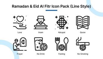 Ramadán y eid Alabama fitr icono conjunto en línea estilo adecuado para web y aplicación iconos, presentaciones, carteles, etc. vector