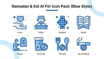 Ramadan and Eid Al Fitr  Icon Set in Blue Style Suitable for web and app icons, presentations, posters, etc. vector