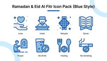 Ramadán y eid Alabama fitr icono conjunto en azul estilo adecuado para web y aplicación iconos, presentaciones, carteles, etc. vector