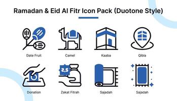 Ramadán y eid Alabama fitr icono conjunto en duotono estilo adecuado para web y aplicación iconos, presentaciones, carteles, etc. vector