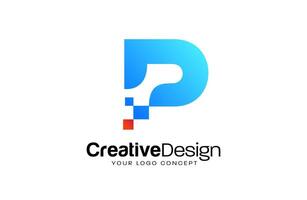 Pixel Concept P letter logo design with red and blue colors and modern look Vector