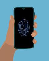 Vector isolated illustration of a locked phone.Security of private information.Fingerprint to unlock the phone.