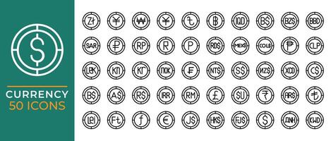 Set of line currency icons Graphic design vector illustration. can be used for website interfaces, mobile applications and software