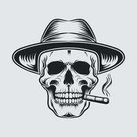 A laughing face vector skull wearing hat illustration design