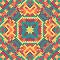 Vector seamless pattern of simple geometric shapes. Repeating endless ornament of squares, rhombuses and triangles. Colorful abstract background, wallpaper. Image with kaleidoscope effect, tiles