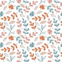 Vector seamless pattern from hand drawn plants. Abstract background with flowers, branches, leaves. Trendy floral texture from cute doodle botanical elements, wallpaper. Spring print for a card