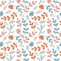 Vector seamless pattern from hand drawn plants. Abstract background with flowers, branches, leaves. Trendy floral texture from cute doodle botanical elements, wallpaper. Spring print for a card