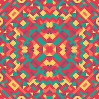 Vector seamless pattern of simple geometric shapes. Repeating endless ornament of squares, rhombuses and triangles. Colorful abstract background, wallpaper. Image with kaleidoscope effect, tiles