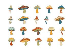 Groovy Mushroom Illustration Element Set vector