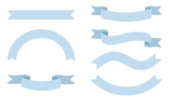 Vector set of blue flat ribbons of different shapes isolated on a white background.