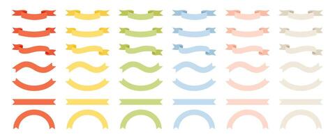Vector set of ribbons of different shapes and different colors isolated on a white background.