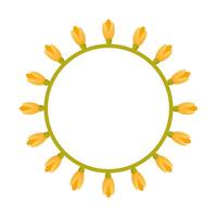 Empty round floral wreath of daffodils on a white background. vector