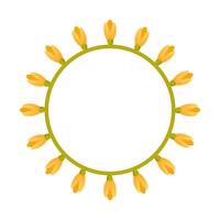 Empty round floral wreath of daffodils on a white background. vector