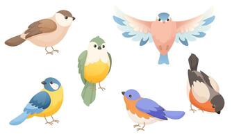 Set of cute spring birds isolated on a white background. vector