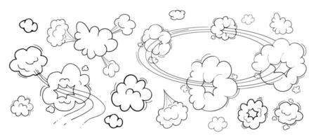 cómic movimiento efecto, nubes velocidad forma, sendero conjunto rápido viento remolino, soplo maricón elementos aislado en blanco antecedentes. soplar explosión. vector ilustración