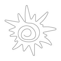 Continuous line art circle sun, single line sketch,doodle isolated on white background vector